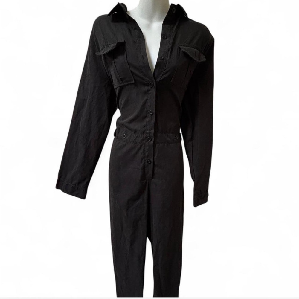 Grunge Black Button-Up Jumpsuit, Goth Jumpsuit, Biker Jumpsuit, Goth Fashion